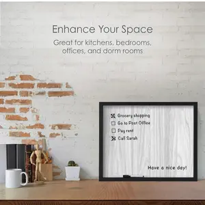 Black Framed Wood Grain Print White Board, Includes 1 Marker