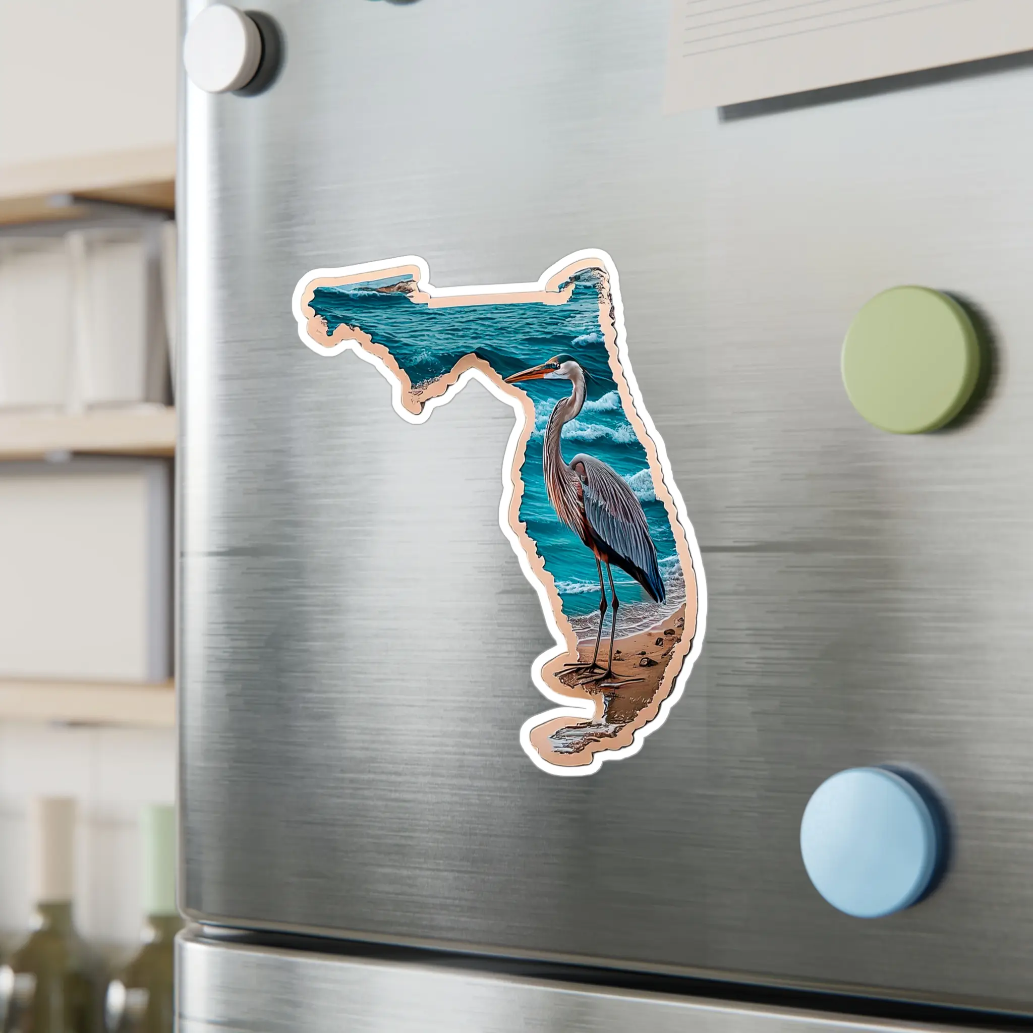 Florida Blue Heron Kiss-Cut Vinyl Decals Sticker, Retro Custom Design, Tropical Bird Sticker, Unique Decal, Laptop Sticker, Car Decal