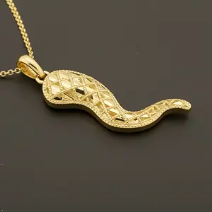 TAKAR Gold Plated Vermeil Sterling Silver Italian Horn Necklace For Women Or Men - Lucky Cornicello Charm - 16-18 Inch Rolo Chain - Italian Gifts - Made In USA.