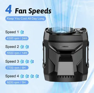 AKLLCCR Portable Waist Fan, Rechargeable Multifunction Fan with Lanyard&Desktop Stand&Double Clips&LED Light, 4-Speed Wind Adjustable, Summer Cooling, Clip-on Car Fan, Suitable for Outdoor, Construction Site, Kitchen
