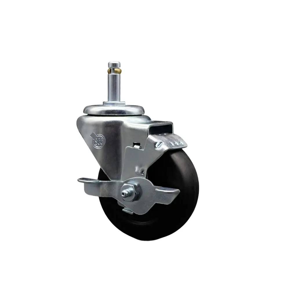 Service Caster SCC-GR20S3514-SRS-TLB-716138 Swivel Casters - Lockable Furniture Moving Wheel, 3.5x1.25 in Black, 0.43 in Grip Ring Stem, Top-Locking Brake, Chemical Res., 200 lbs Capacity for Material Handling Shop Projects