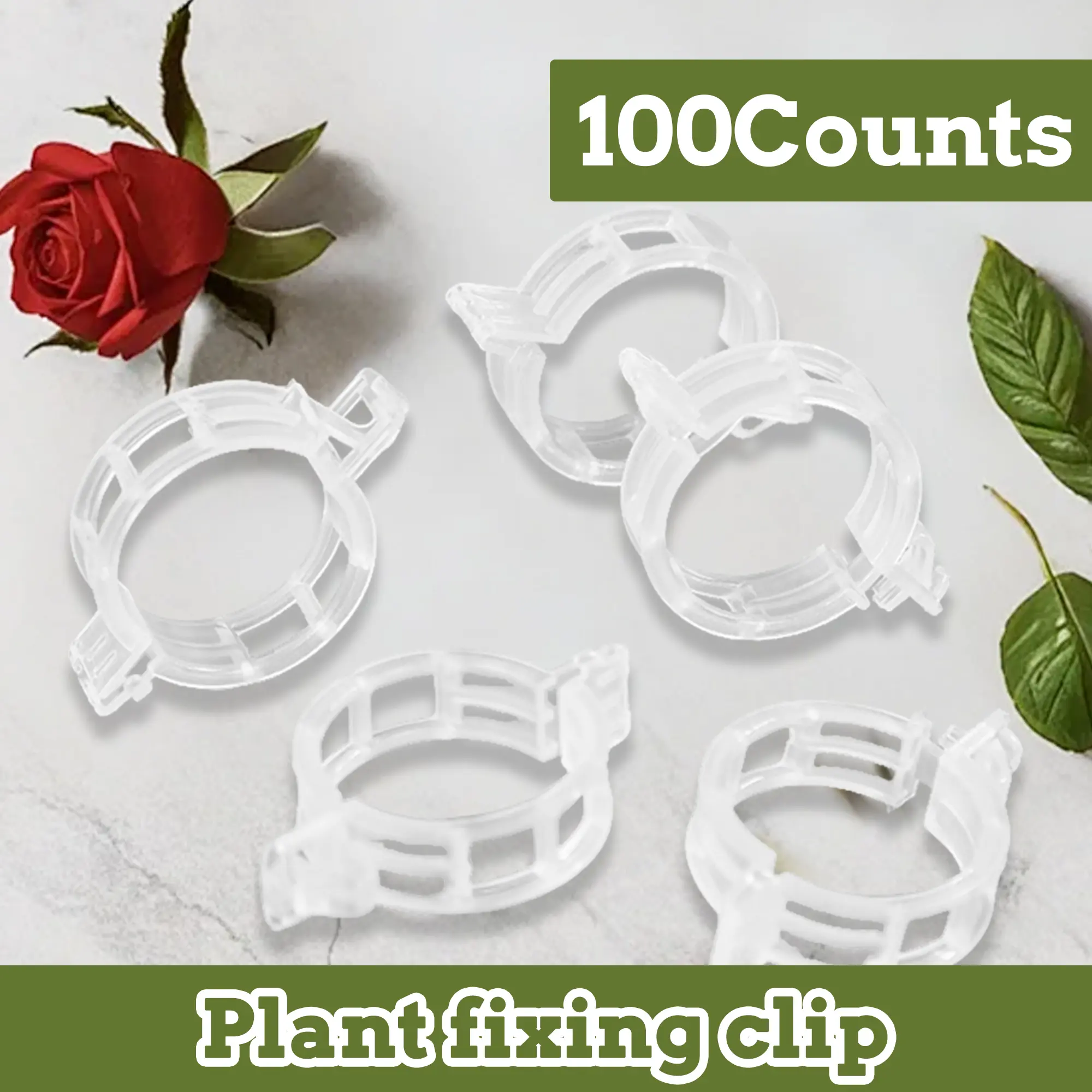 100-Count Plastic Garden Plant Support Clips - Easy-Buckle Gardening Accessory for Tomato, Cucumber, Pepper Stems, Ideal for Multiple Grow Scenarios (White), Buckle Easy