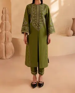 Batik Green Khaddar Embroidered 2-Piece Dress