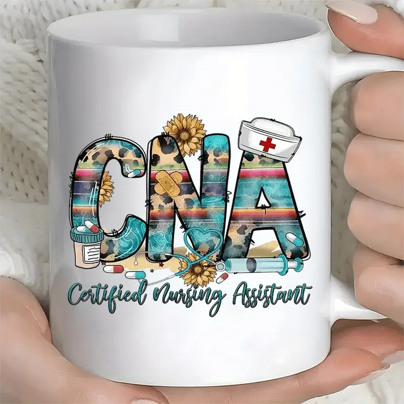 1pc 11oz Ceramic Coffee Mug - Reusable Thermal Travel Mug with Medical-Themed Design (Stethoscope, Pills, Bandages) - Hand Wash Only, Perfect Gift for Nurses, Healthcare Workers, Coffee Lovers, Nurse Coffee Mug, Medical Themed Mug, Professional Mug Style,