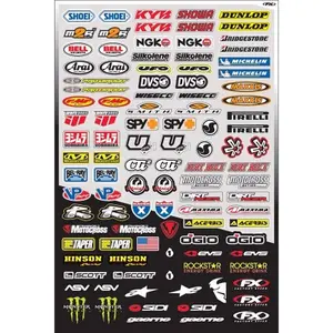 RagingMoto FX Micro Sponsor Stickers Renthal Rockstar Arai Shoei Ogio EVS CRF RM YZ 33 Clear Vinyl Stickers for Trucks Cars Bikes Toolboxes 3 to 6 Inches