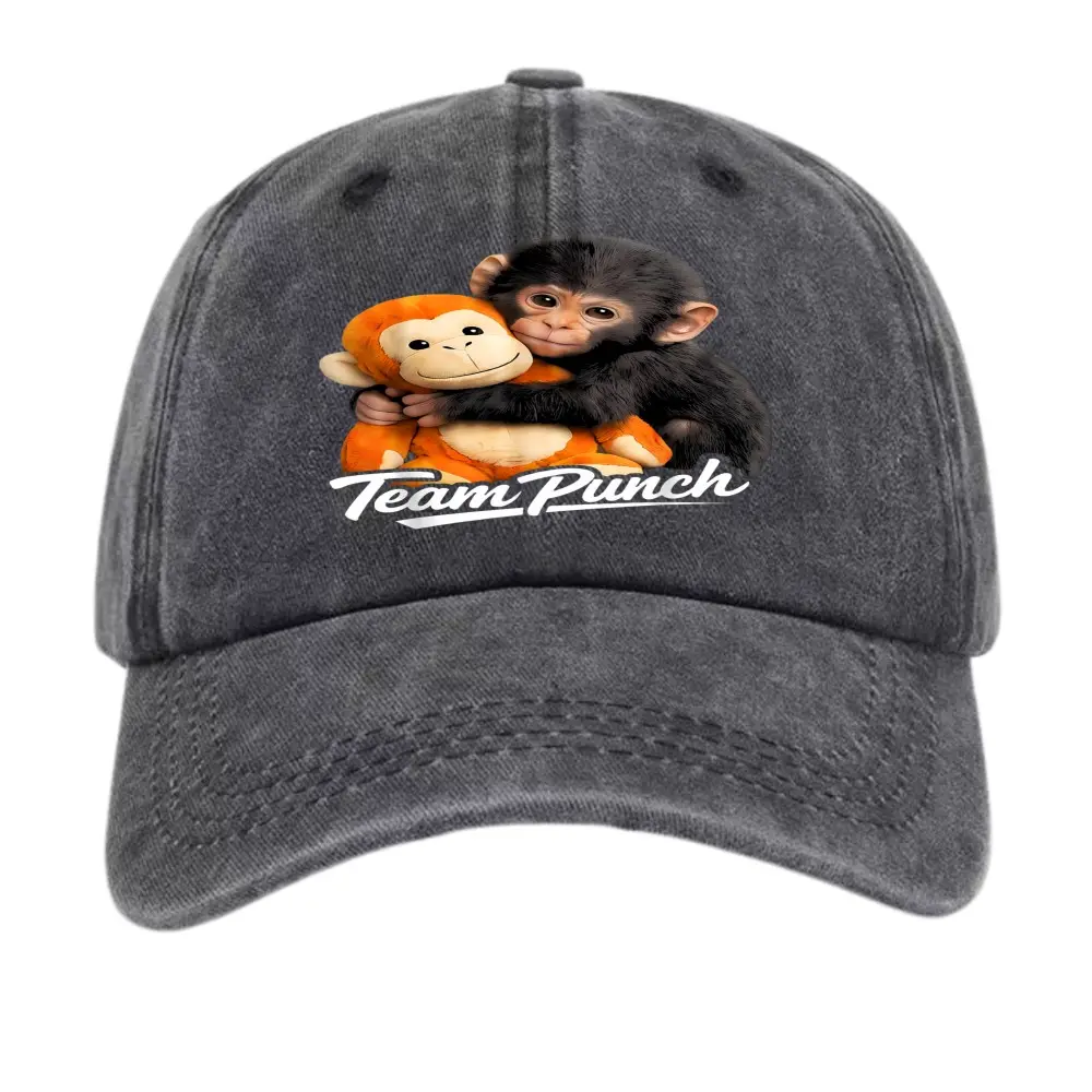 Unisex,Script Team Punch Baby Monkey Design Washed Baseball Cap, Street Outings