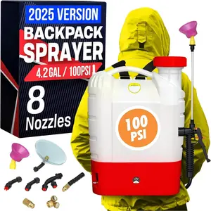 Backpack Sprayer - 4.2 Gallon, 8 Nozzles, 100PSI Cutoff, Long  Life, Wide Mouth, High- Spray Hose, Trigger Lock,  Knob Controller