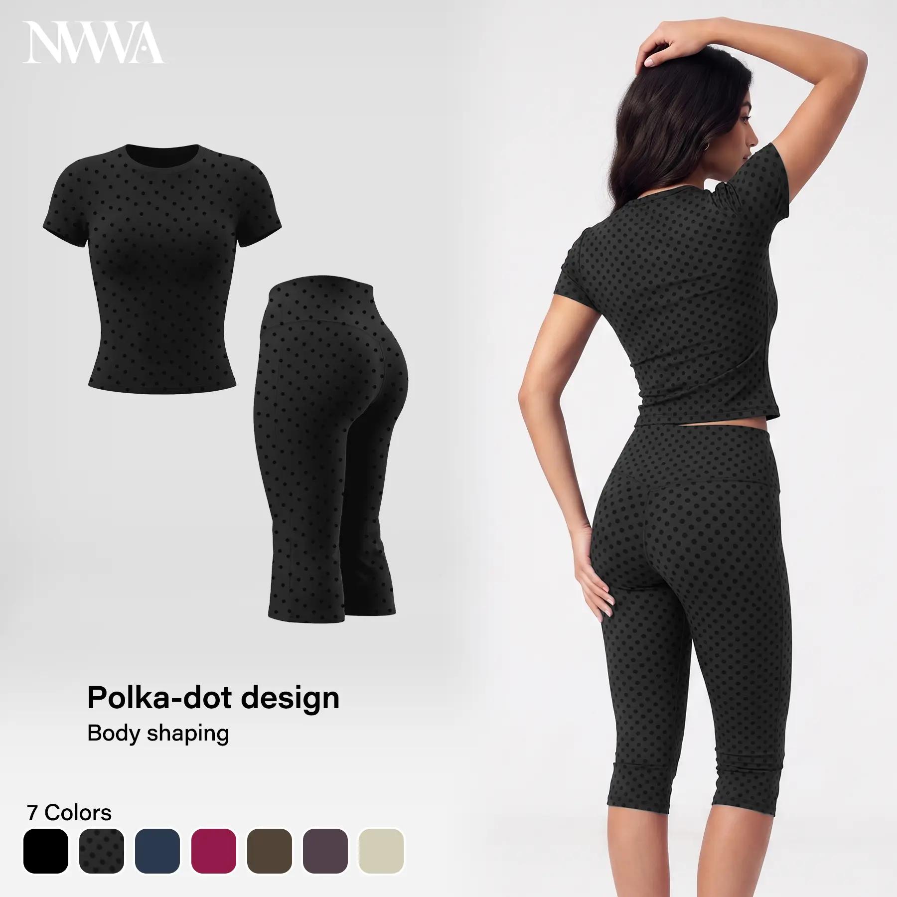 Women's 2 Piece Capri Set, Slim Fit Short Sleeve T-Shirt and High Waist Leggings, Tummy Control Butt Lifting Polyester Activewear for Gym Yoga, Two Piece Set, Women's Clothes, Outfits, 2 Piece Sets Women