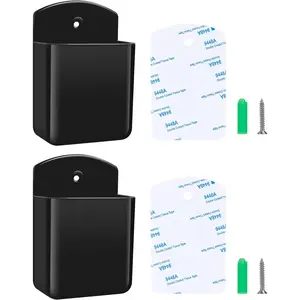 2 PCS Black Self Adhesive Wall Mount Remote Control Holder Storage Organizer for TV Air Conditioner Remotes Pens, Suitable for Home Office School Storage