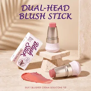 Dual End Cream Blush Stick with Built-in Silicone Applicator, Multi Use Lip & Cheek Tint, Long Lasting Natural Glow Blush for Daily Makeup