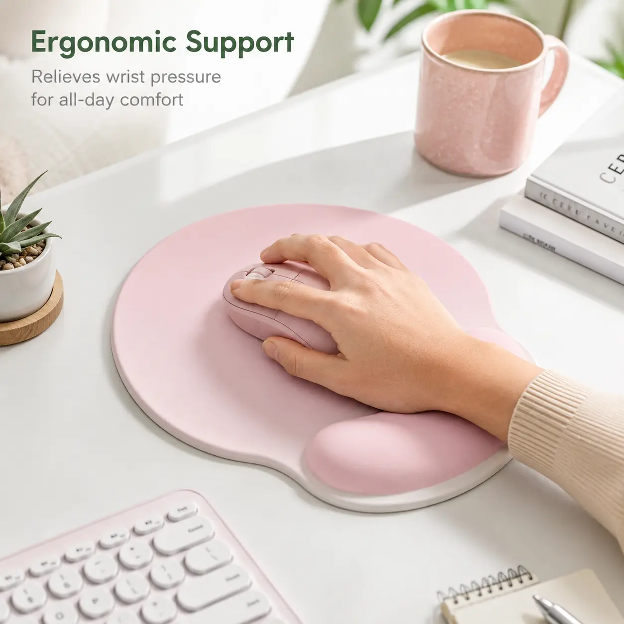 1 Count, Ergonomic Mouse Pad with Wrist Support, Smooth Non-slip Milk Silk Surface, for Home Office Desktop Laptop Working and Typing
