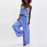 Women's Pajama Sets Lace Patchwork Spaghetti Strap Ruffled Cami Tops with Loose Pants 2Pcs Soft Sleepwear