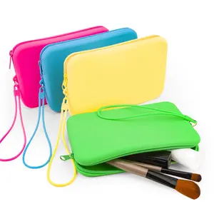 Silicone Cosmetic Bag, 1 Count Waterproof Makeup Bag with Zipper, Makeup Organizer Pouch, Travel Cosmetic Bag, Makeup Brush Storage Bag