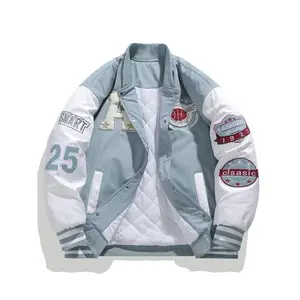 Men's Colorblock Letter & Figure Embroidery Baseball Collar Jacket, Regular Fit Casual Long Sleeve Button Front Outerwear for Fall & Winter, Men's Clothing, Coat,?Men's Clothes for Daily Wear Menswear Tops