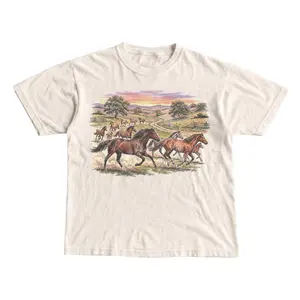 90s Wild Horses T-Shirt -  Vintage Country Wildlife Shirt - Animal Outdoor Western Adventure Shirt - Men & Women's Unisex Graphic Tee - Vintage Forest Wildlife Tee - Streetwear Tops - Casual Cotton Crewneck Shortsleeve Tshirt