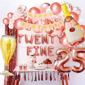 LaVenty Rose Gold 25th Birthday Balloons - Funny Happy Birthday Decoration with 25 Number Balloons