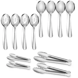 12Pcs Stainless Steel Serving Utensils Sets - Serving Spoons,Slotted Spoons,Serving Tongs,Appetizer Tongs,Utensills Sets for Buffet Catering Banquet Party (Silver) Kitchenware - Home Improvement.