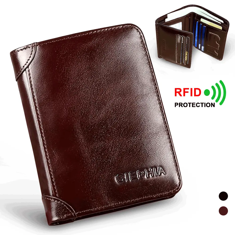 CIEPHIA Classic Style Men's Genuine Leather Wallets Multiple Card Slots Slim Oil-Wax Trifold Wallet RFID Blocking Short Money Clip Perfect Gifts for Him