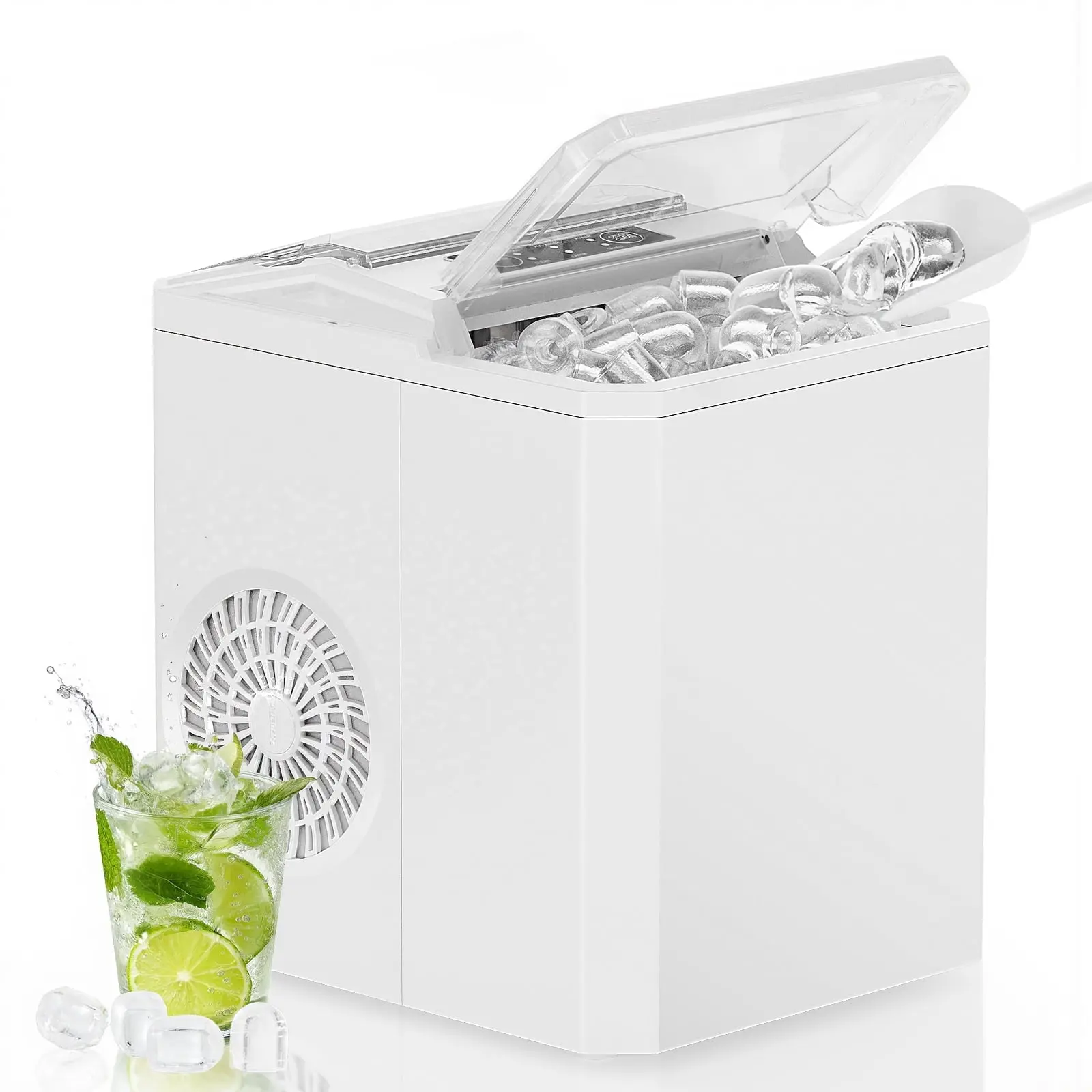 edx Countertop Ice Maker,9 Cubes in 6 Minutes, Self-Cleaning, with Ice Basket & Scoop, 26Lbs/24H,White.