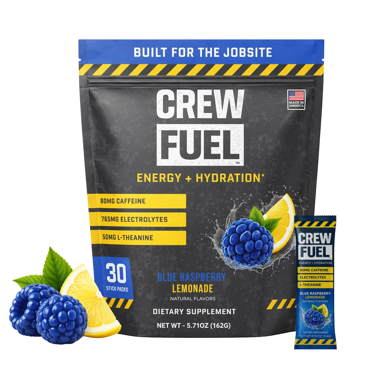 CrewFuel | Electrolyte + Caffeine (80mg) – Clean Energy Drink Alternative (Blue Collar / Jobsite)