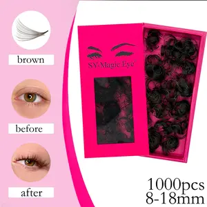 Brown color, 1000 Pcs Pointy Base Premade Fans False Eyelashes, 20D,Thickness 0.05mm,Curl C / D, 8-18mm / Mixed Lengths, Eyelash Extension, Easy to carry, Hand-grafted False Eyelashes, Salon & Home Use Daily Life & Party & Music Festival