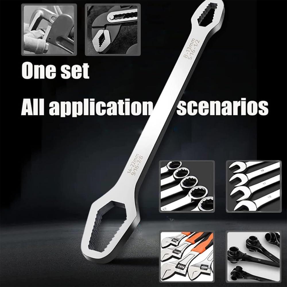 Summervibes Universal Multifunctional Wrenches Set, Adjustable Double-head Wrench, Self-tightening Spanner Hand Tools for 8mm-22mm Nuts