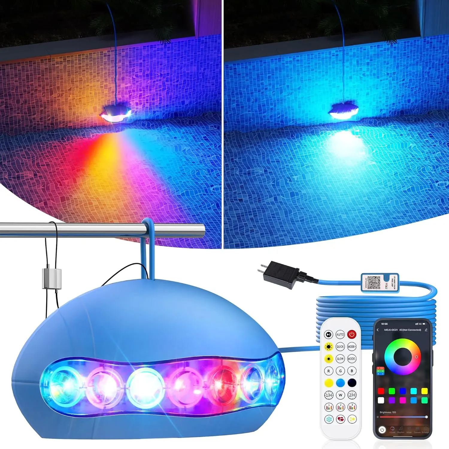 18W Above Ground Pool Lights with APP & Remote Control, 12V RGB Smart LED Pool Light with 33 Feet Cord, IP68 Underwater Pool Light for Above Ground Inground Pools with 4 Installation