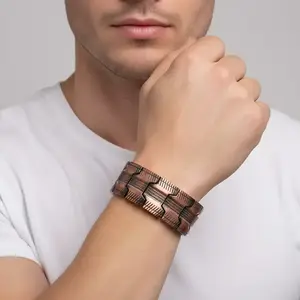 Men's Copper Bracelet Set, 3 Strong Magnetic Bands, 99.99% Pure Copper, 3500 Gauss Neodymium Magnets, Adjustable Fashion Bangle Gift
