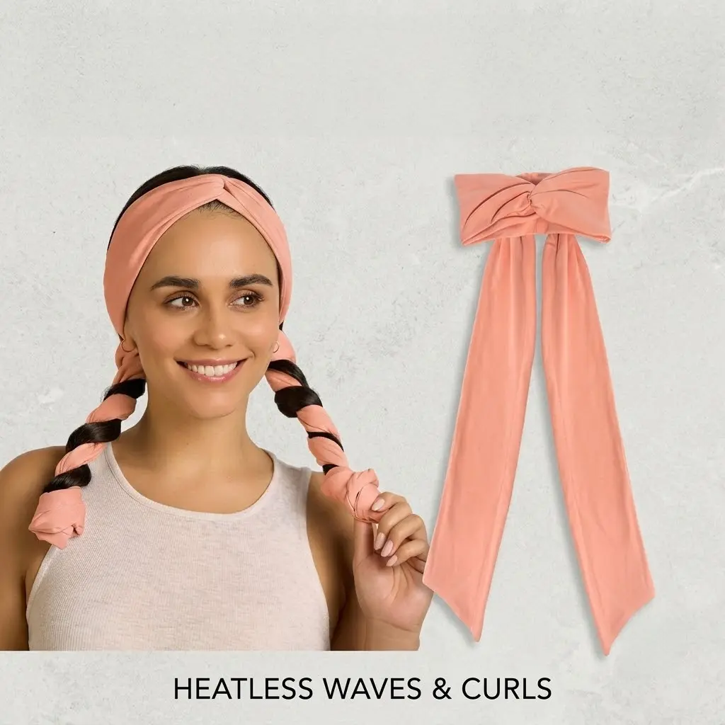 Gray Set & Flow Active Curling Headband - Heatless Hair Roller for Soft Waves & Curls, Beauty Hair Styling Tool