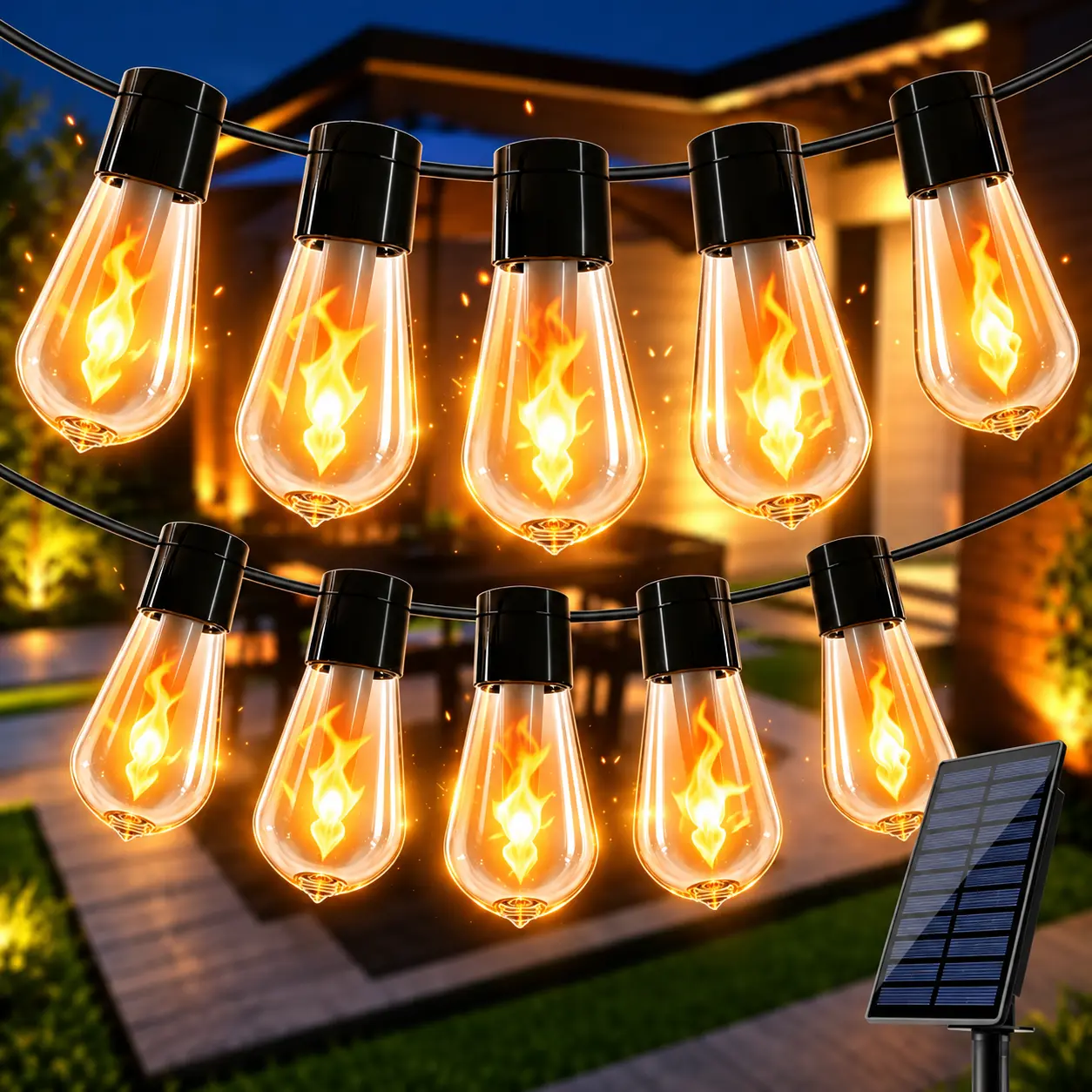 MATULSA Flicker Flame Solar Decoration Lantern String Lights - Waterproof Festive Decor Outdoor Lights, Energy-Efficient Eco-Friendly LED for Home, Garden Yard Halloween Use