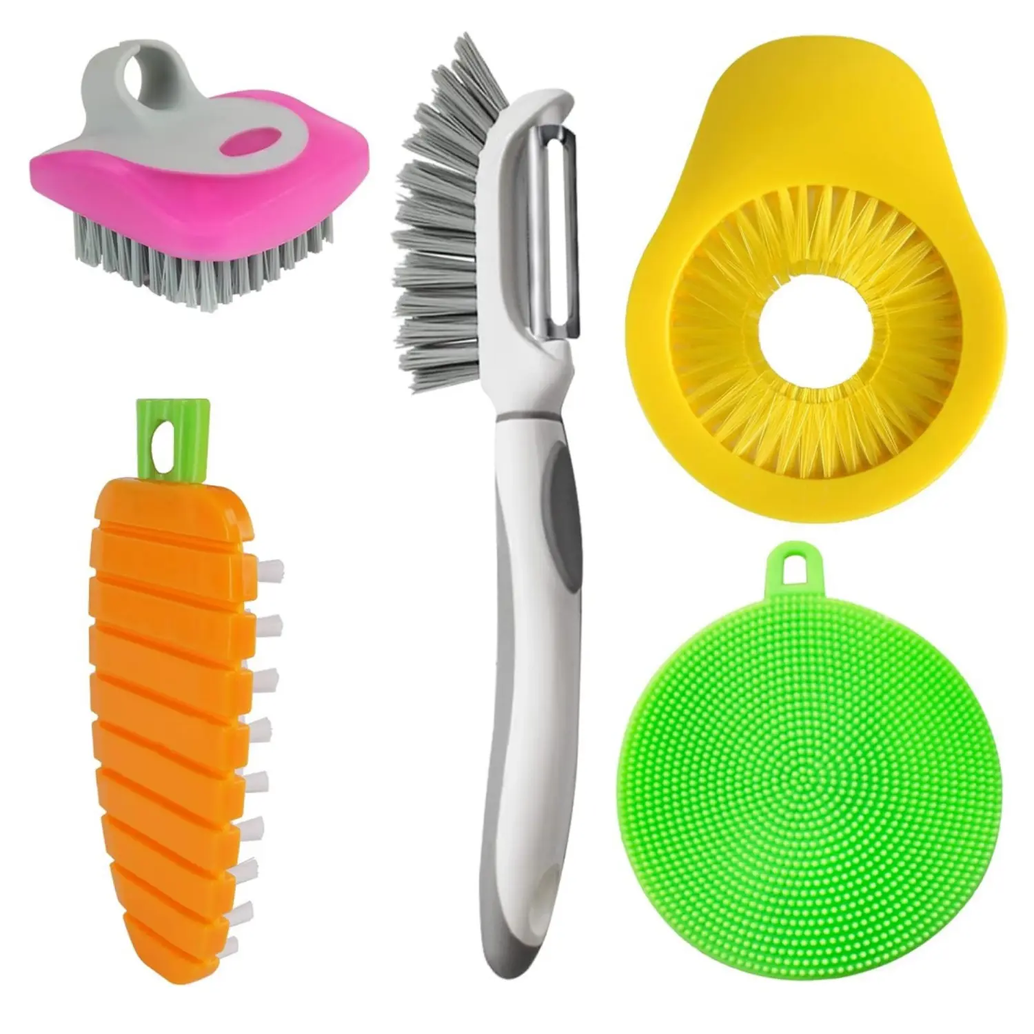 5Pcs Flexible Vegetable Brush Fruit and Vegetable Brushes, Vegetable/Fruit Peeler with Brush Bendable Fruit Brush Scrubber for Food Veggies Carrot Potato Corn - Home Improvement.