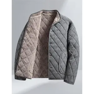 Men's Winter Warm Quilted Jacket with Fleece Lining, Classic Stand Collar Design, Button Closure, Casual Outdoor Wear