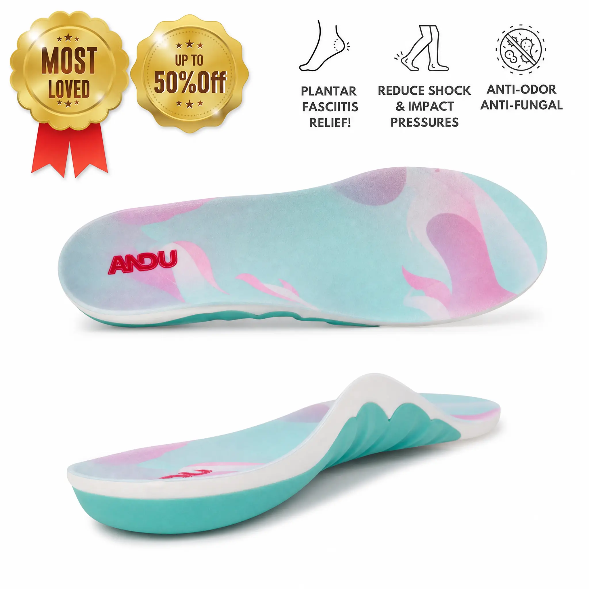 ANDU Heavy Duty Orthopedic Insoles - Soft CushionedShock-Absorbing , High Arch Support,Plantar Fascitis Relief, All-Day Standing Comfort, All-Seasons Use, Supportive Soles, Soft Cushioned Insoles,Shock Absorbing Sole, Plantar Fas, Plantar Fasciitis Ins
