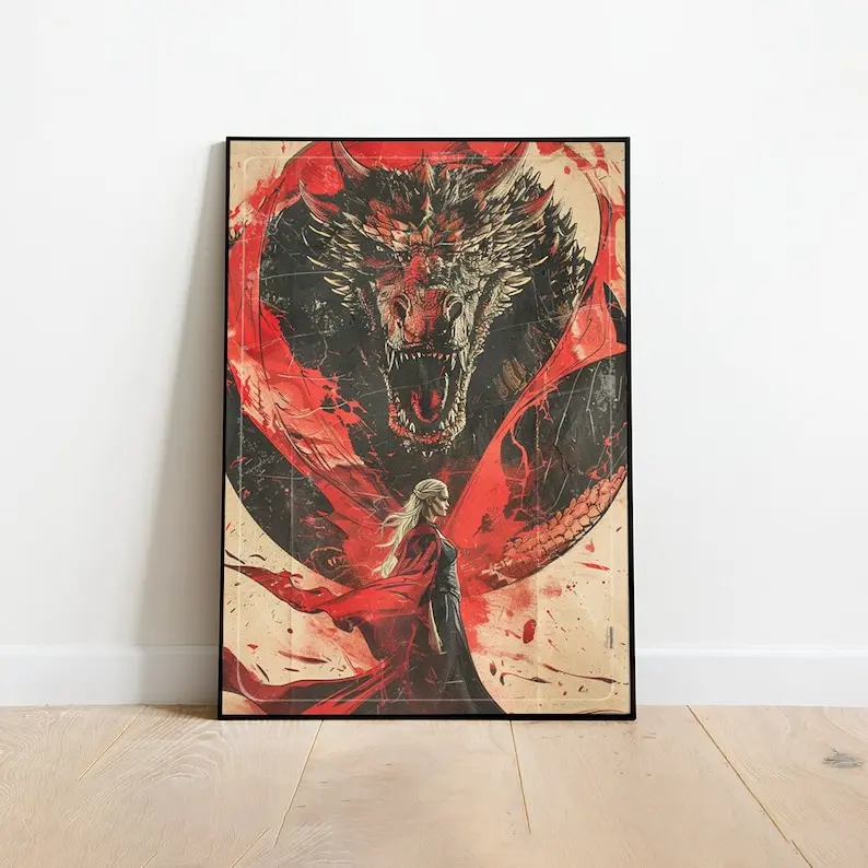 House Of The Dragon Poster, Game Of Thrones Print, Dragon Poster, Japanese Art, Comic Book Poster, Targaryen Poster. No Frame