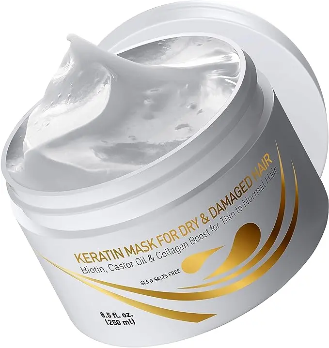 Keratin Hair Mask Deep Conditioner - Biotin Protein with Castor Oil Repair for Dry