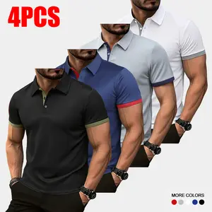 4-Pack Men’s Polo Shirts, Short Sleeve, Contrasting Trim, Collar & Cuff, Piqué Fabric, Breathable, Slim Fit, Casual/Business, Suitable for Daily Wear