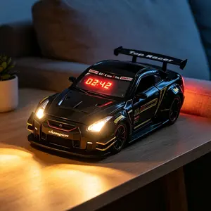 Father’s Day Racing Car Alarm Clock - Premium Die-Cast Metal Alloy Shell Bedside Clock with LED Display & Tail Lights, Wireless Remote Control Snooze, Perfect Birthday Gift for Kids & Car Enthusiasts