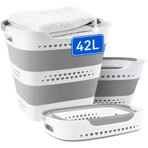 42L Medium Collapsible Laundry Basket with Handles, Foldable Laundry Basket Hamper, Container Organizer for (Gery, 17 Inch * 13 Inch * 15 Inch)