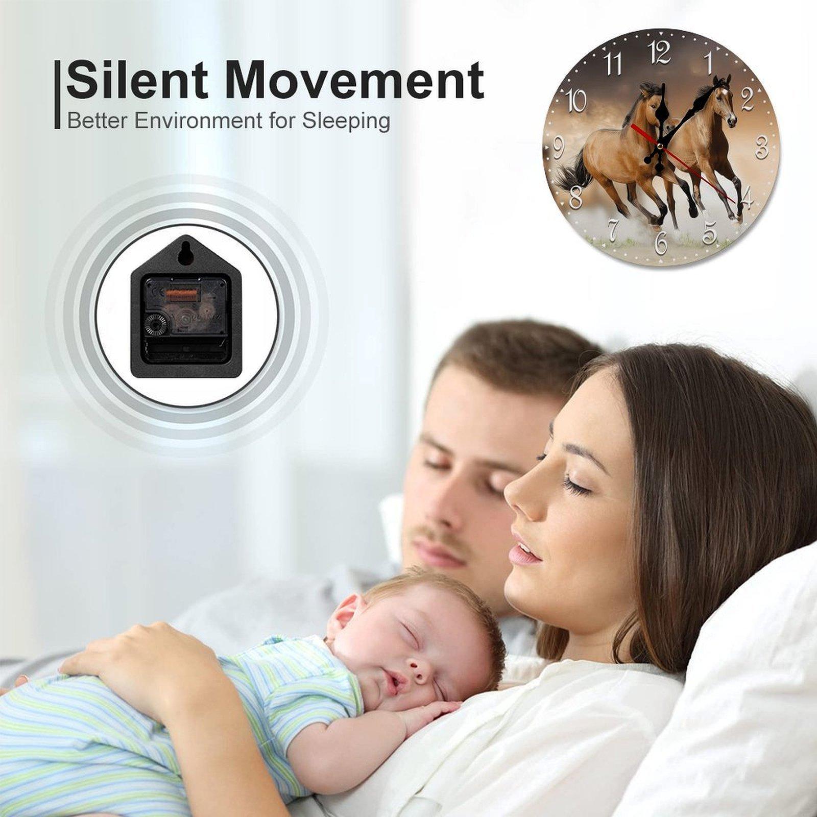 12 Inch Galloping Horses Wooden Wall Clock | Silent Western Ranch Decor, No Battery Included, Perfect for Living Room, Bedroom, Cabin