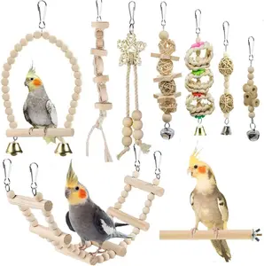 Bird Parrot Swing Toys, Chewing Standing  Perch Hammock Climbing Ladder Bird Cage Toys for Budgerigar, Parakeet, Conure, Cockatiel, Mynah, Love Birds, Finches and Other Small to Medium Birds