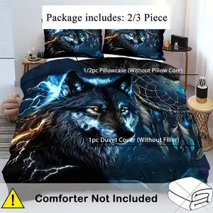 2/3 Piece Set 3D Wolf Animal Dreamcatcher Print Bedding Set, Soft Comfortable Bedroom Linen, Includes Sheet and Pillowcases, Home Decor
