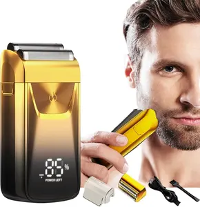 shaver men Men's electric shaver gold and silver - Portable head/face shaver - USB charging - Rotating dual shaver, LED digital display, 3-speed adjustable, metal texture, a gift for him Stainless Steel