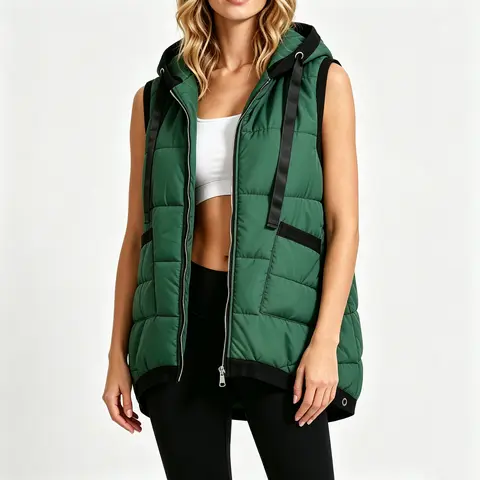 Renaishow Women's Fitted Cowl Neck Solid Color Aesthetic Vest - Winter Sleeveless Waistcoat with Pocket, Casual Comfy, Compatible with Jeans, Leggings