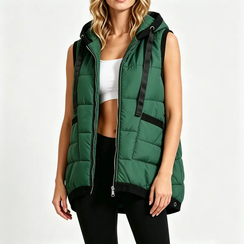 Renaishow Women's Fitted Cowl Neck Solid Color Aesthetic Vest - Winter Sleeveless Waistcoat with Pocket, Casual Comfy, Compatible with Jeans, Leggings