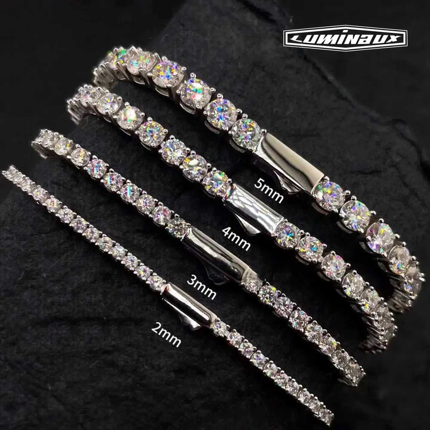 [LUMI83] Classic AAAAA+ Cubic Zirconia Tennis Chain Bracelt for Women Men D Color VVS Round Cut 4mm-5mm Hypoallergenic Gold Bracelet for Men Women - S