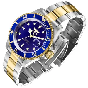 Invicta Men's Blue Dial Two-Tone Watch — Pro Diver 40mm — Steel and Gold Bracelet, Cyclops Date, 200M Water Resistant — Authentic, New in Original Box