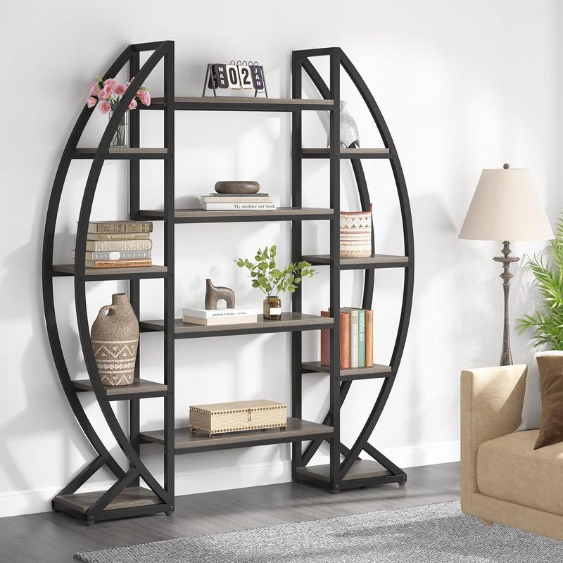 Tribesigns Bookshelf, Oval Triple Wide 5 Tiers Etagere Bookcases, Minimalist Oval Look, Industrial & Modern Charm, Industrial Display Shelves for Living Rooms, Bedrooms, and Home Offices,