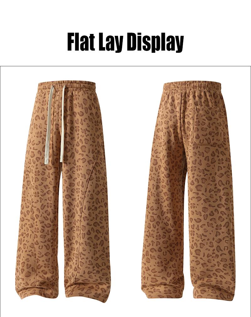 Men’s leopard-print casual trousers with side pockets, lightweight and breathable soft fabric, loose comfortable casual sweatpants, ideal for daily wear and all-year running
