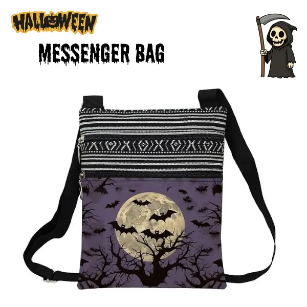Halloween Crossbody Bag for Women, Cute Bat Messenger Bag, Small Phone Wallet Purse with Adjustable Strap, Zipper Shoulder Handbag