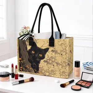 Large Capacity Cat Print Storage Bag, Tote Bag, Durable Handle, Space Saving Multi-Purpose, Ideal for School, Travel, Shopping